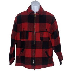 Woolrich Vintage Wool Hunting Jacket Men M/ L Red Buffalo Plaid Full Zip USA